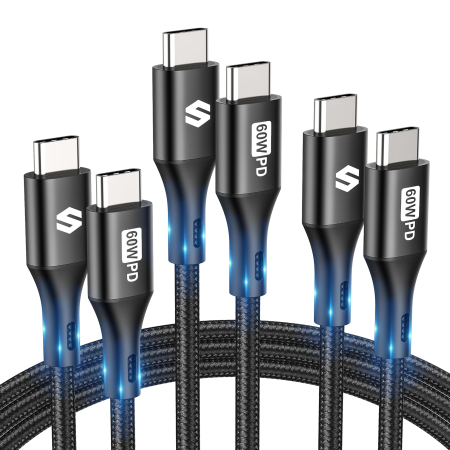 Accesorii PC, Laptop, Tablete & Telefoane - Cablu USB C la USB C SILKLAND® 60W – set 3 buc, PD 3.0, fast charge.