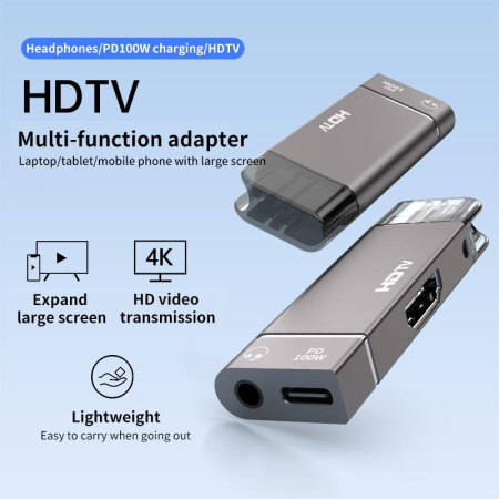 Adaptor Type-C la HDMI 3 in 1 AdyMel® – 4K 60Hz UHD, Aux, PD 100W. [6]