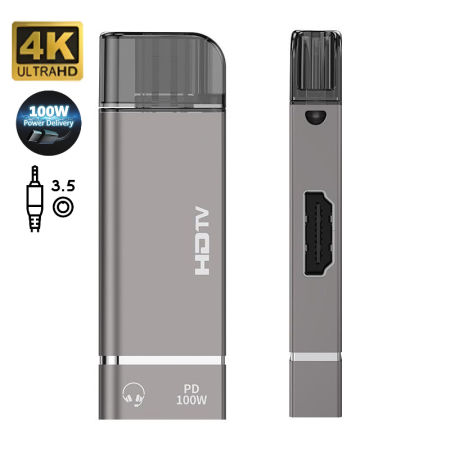 Accesorii PC, Laptop, Tablete & Telefoane - Adaptor Type-C la HDMI 3 in 1 AdyMel® – 4K 60Hz UHD, Aux, PD 100W.