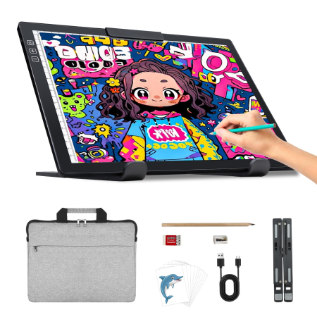 Jucarii - Placa de copiere A4 cu LED Adymel® – Diamond Painting, stand si geanta, negru.