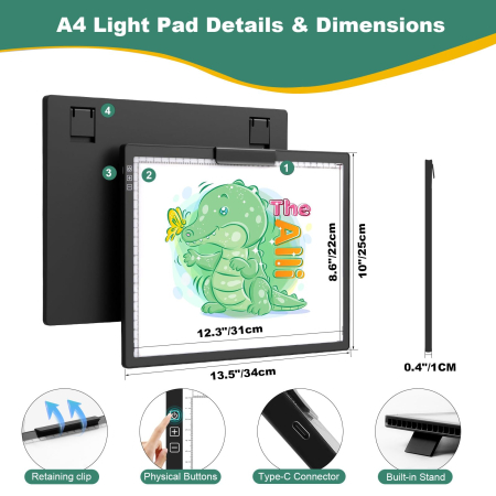 Placa de copiere A4 cu LED Adymel® – Diamond Painting, stand si geanta, negru. [2]