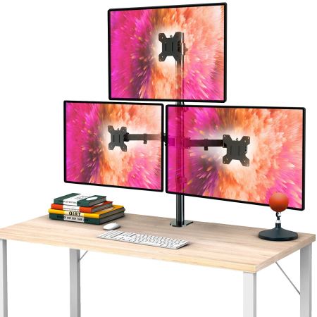 Accesorii TV & Monitoare - Suport pentru 3 monitoare Suptek® 13–27 inch – brate rotative 360°, ajustabil, negru.