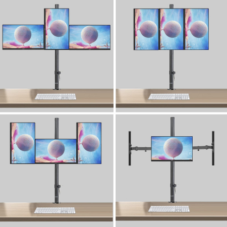 Suport pentru 3 monitoare Suptek® 13–27 inch – brate rotative 360°, ajustabil, negru. [3]