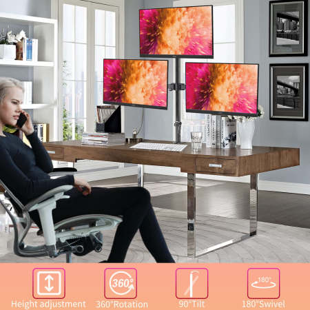 Suport pentru 3 monitoare Suptek® 13–27 inch – brate rotative 360°, ajustabil, negru. [4]