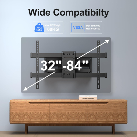 Suport TV Suptek® Premium – perete, 32–84 inch, VESA, inclinare si rotire, pana la 60 kg, negru. [1]