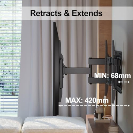 Suport TV universal extensibil – 37–85 inch, VESA 100x100–600x400, inclinare, rotire, pana la 60 kg, negru. [4]