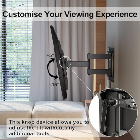 Suport TV universal extensibil – 37–85 inch, VESA 100x100–600x400, inclinare, rotire, pana la 60 kg, negru. [5]