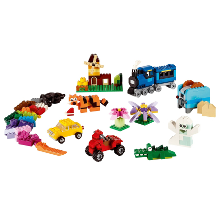 AM244 - Set lego classic 10696 cutie medie cu caramizi creative, 484 piese multicolore pentru constructii, include roti, ferestre si placa de baza, jucarie educativa pentru copii peste 4 ani, dezvoltare creativitate si gandire logica, cutie depozitare inclusa [1]