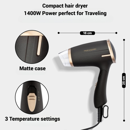 AM255 - Uscator de Par portabil ProfiCare® 1400W, Compact si Pliabil, 2 Trepte, Aer Rece, Protectie Supraincalzire, Maro [2]