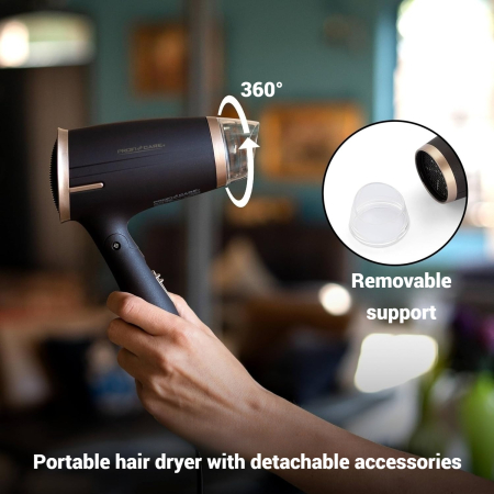 AM255 - Uscator de Par portabil ProfiCare® 1400W, Compact si Pliabil, 2 Trepte, Aer Rece, Protectie Supraincalzire, Maro [1]