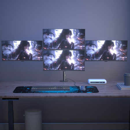 AM272 - Suport 4 Monitoare Premium pentru Birou 32" inch Pholiten®, Arc pe Gaz, pentru Productivitate, Multitasking, Munca, Gaming, Organizator Cabluri, Instalare Usoara, Ergonomic, VESA 75x75 / 100x100, Pana la 10 kg per brat, Prindere cu Clema/Surub, Negru [7]