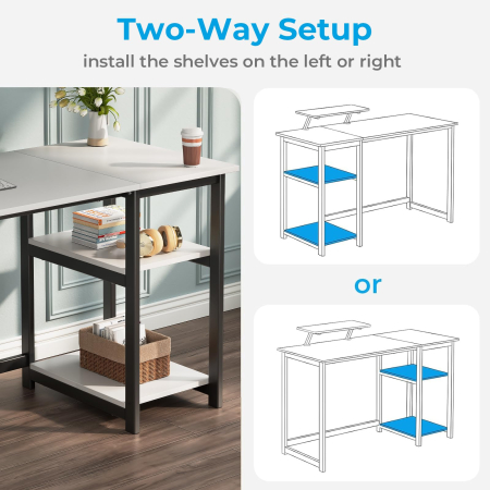 AM282 - Birou modern 100x50x75 cm cu spatiu de depozitare, masa PC cu rafturi detasabile, suport monitor, structura metalica stabila, design ergonomic si multifunctional pentru acasa, gaming, dormitor sau birou, alb [3]