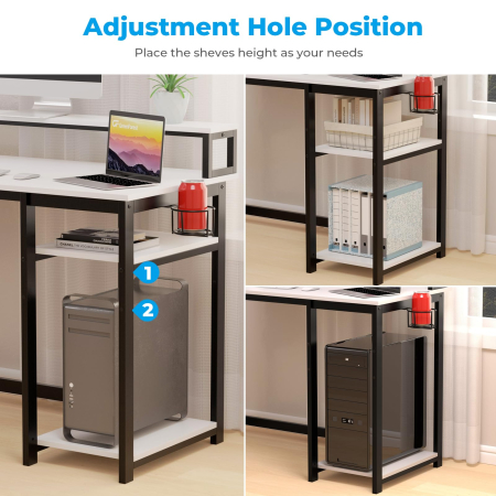 AM283 - Birou modern 100x50x75 cm cu spatiu de depozitare, masa PC cu rafturi detasabile, suport monitor, structura metalica stabila, design ergonomic si multifunctional pentru acasa, gaming, dormitor sau birou, alb [2]