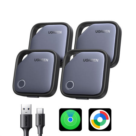 Casa & Birou - AM284 - Tracker Android si iOS Bluetooth UGREEN® FineTrack Duo Smart Tag AirTag Bluetooth, dispozitiv anti-pierdere cu localizare Globala, USB-C Rechargeable, Compatibil Apple Find My si Google Find My Device, Alarma 100dB