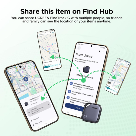 AM284 - Tracker Android si iOS Bluetooth UGREEN® FineTrack Duo Smart Tag AirTag Bluetooth, dispozitiv anti-pierdere cu localizare Globala, USB-C Rechargeable, Compatibil Apple Find My si Google Find My Device, Alarma 100dB [5]