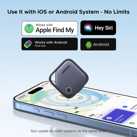 AM284 - Tracker Android si iOS Bluetooth UGREEN® FineTrack Duo Smart Tag AirTag Bluetooth, dispozitiv anti-pierdere cu localizare Globala, USB-C Rechargeable, Compatibil Apple Find My si Google Find My Device, Alarma 100dB [1]