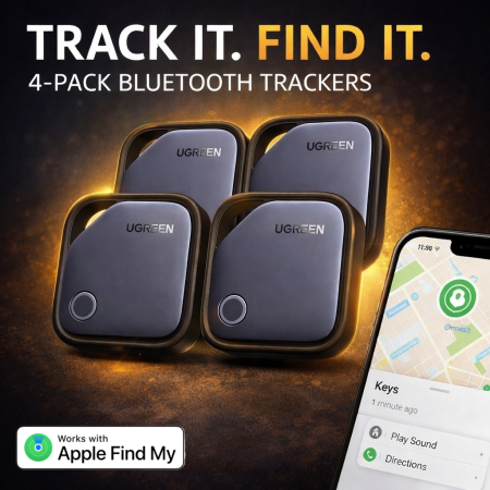 Toate produsele - Tracker AirTag Bluetooth UGREEN® FineTrack compatibil Apple Find My (iOS), Set 4 buc, localizator obiecte cu baterie inlocuibila 2 ani, certificat Apple MFi
