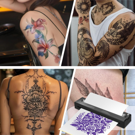 AM286 - Imprimanta Termica 2 in 1 Tatuaje + A4, Bluetooth, Fara Cerneala, Autonomie 300 Pagini, Usb, Portabila, Compatibila iOS Android Laptop [6]