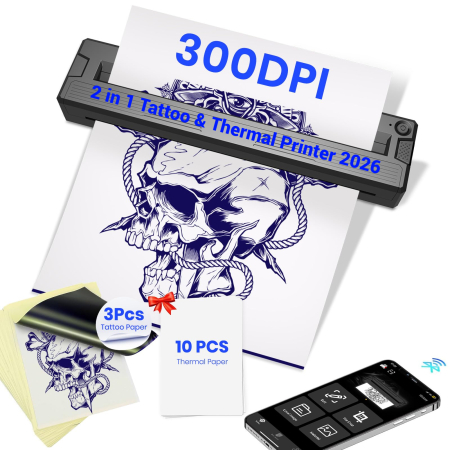 AM286 - Imprimanta Termica 2 in 1 Tatuaje + A4, Bluetooth, Fara Cerneala, Autonomie 300 Pagini, Usb, Portabila, Compatibila iOS Android Laptop [0]