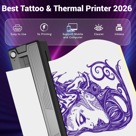 AM286 - Imprimanta Termica 2 in 1 Tatuaje + A4, Bluetooth, Fara Cerneala, Autonomie 300 Pagini, Usb, Portabila, Compatibila iOS Android Laptop [2]