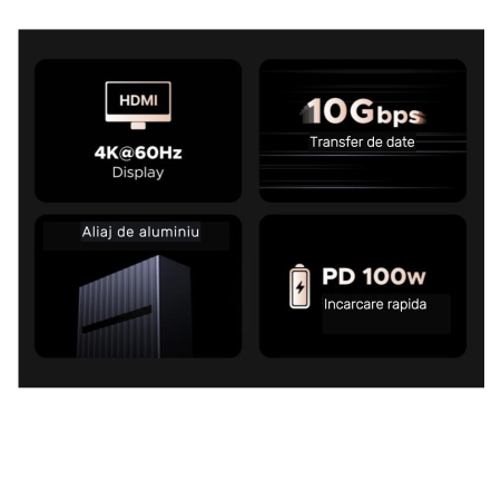 AM288 - Hub USB-C UGREEN 6 in 1 Revodok Pro 10 Gbps cu HDMI 4K@60Hz – Adaptor USB-C cu 2 x USB-A 3.2 si 2 x USB-C 3.2, PD 100W, Aliaj Aluminiu, Gri [1]