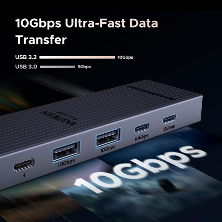 AM288 - Hub USB-C UGREEN 6 in 1 Revodok Pro 10 Gbps cu HDMI 4K@60Hz – Adaptor USB-C cu 2 x USB-A 3.2 si 2 x USB-C 3.2, PD 100W, Aliaj Aluminiu, Gri [2]
