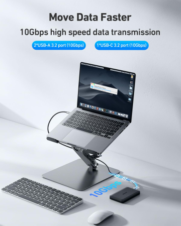 AM292 - Suport laptop cu docking station USB-C 7 in 1 BENFEI, HDMI 4K 60Hz, PD 100W, 10Gbps, cititor carduri SD/MicroSD, stand reglabil aluminiu, compatibil MacBook/XPS [3]