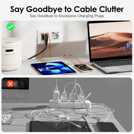 AM294 - Priza Dubla de perete cu USB X2 si USB-C X2 Fast Charge, Schuko 16 A, Priza Electrica Dubla cu Porturi USB, Alimentare Simultana Electrocasnice si Dispozitive Mobile, priza incastrata 6 in 1, panou sticla, siguranta copii, alb [4]