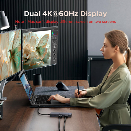 AM297 - Hub USB-C UGREEN Revodok Pro 207, 7 in 1, 2 x HDMI 4K 60Hz, PD 100W, 2 x USB 3.2 si 2 USB 3.2 Tip C 10Gbps, adaptor docking station pentru laptop MacBook, Windows, Android [5]