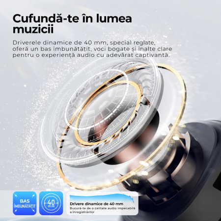 AM308 - Casti Wireless Over-Ear Bluetooth Havit® H612BT PRO cu Anulare Activa a Zgomotului, Aplicatie Mobila, Mod Equalizer, Latenta Redusa 60ms pentru Gaming, Bass Puternic, Pliabile, Autonomie 50 Ore, Negru [5]