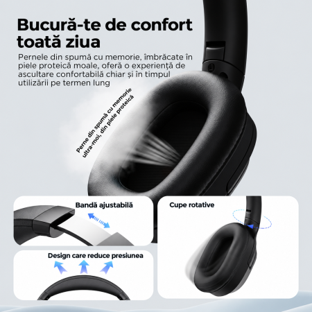 AM308 - Casti Wireless Over-Ear Bluetooth Havit® H612BT PRO cu Anulare Activa a Zgomotului, Aplicatie Mobila, Mod Equalizer, Latenta Redusa 60ms pentru Gaming, Bass Puternic, Pliabile, Autonomie 50 Ore, Negru [1]