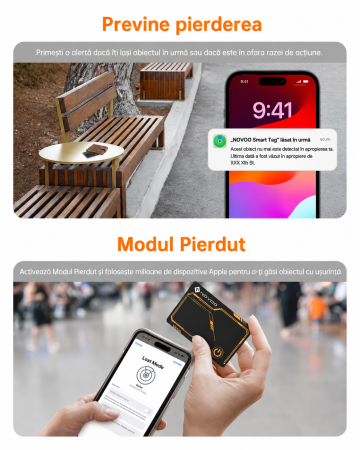 AM311 - Card Smart Tracker Bluetooth NOVOO Compatibil Apple Find My, Slim 1.6 mm, Baterie 6 Ani, IP68, 80 dB, urmaritor anti-pierder Portofel, Bagaje, Haine, Copii (iOS only) [5]