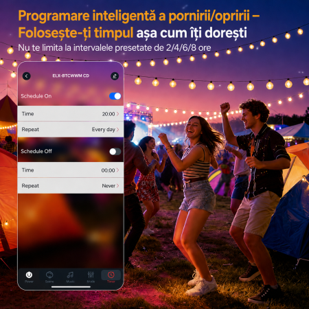 AM314 - Ghirlanda Luminoasa Decorativa SMART LED IP44 33.3m Adymel®, 40+2 becuri LED G40 incluse, Control Aplicatie + Telecomanda, Timer Smart, exterior, lumina calda 2700K, Music Sync, potrivita pentru Craci [4]