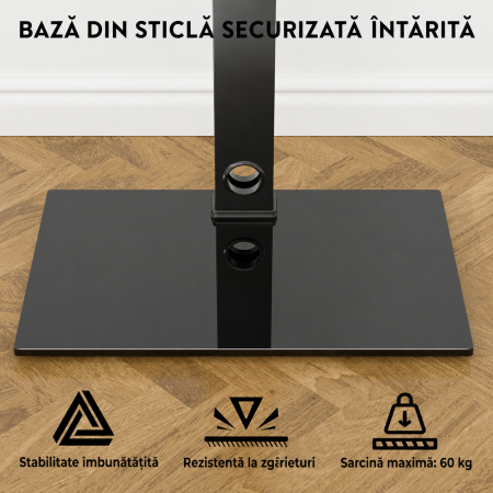 AM315 - Suport TV pentru televizor 30-70 inch Bontec®, plat si curbat, cu sticla securizata, suporta greutate pana la 40 kg, VESA pana la 600 x 400 mm, brat pivotant, inaltime ajustabila, prinderi din otel, m [6]