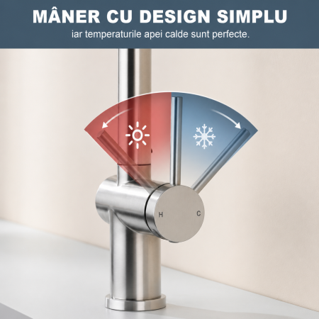 AM316 - Baterie pentru Chiuveta Bucatarie Extractabila, Inox Premium SUS304, Anti-rugina, Anti-exfoliere, cap dus extractabil, Pipa inalta si Rotire 360°, 2 Moduri Jet, Monocomanda, de calitate [7]