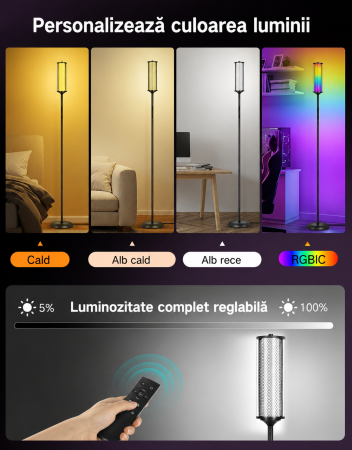 Lampa smart LED de podea RGBICW cu Abajur Dublu, Negru [1]