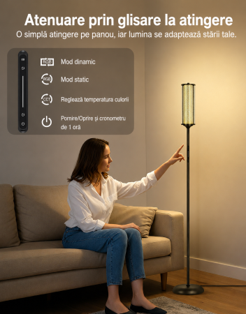 Lampa smart LED de podea RGBICW cu Abajur Dublu, Negru [2]
