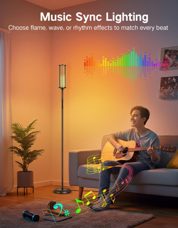 Lampa smart LED de podea RGBICW cu Abajur Dublu, Negru [6]