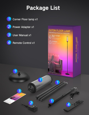 Lampa smart LED de podea RGBICW cu Abajur Dublu, Negru [8]