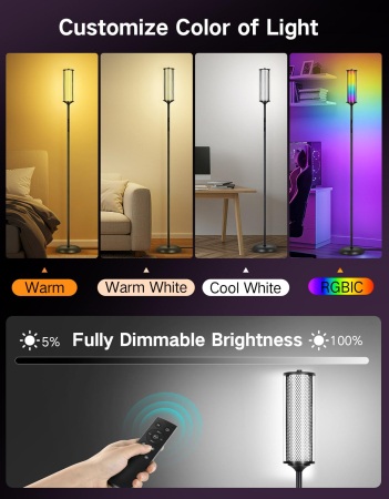 Lampa smart LED de podea RGBICW cu Abajur Dublu, Negru [1]