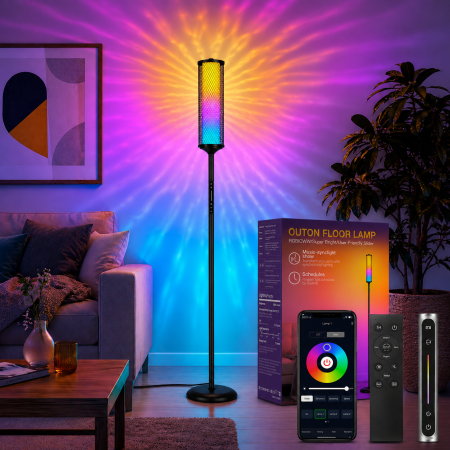 Casa & Birou - Lampa smart LED de podea RGBICW cu Abajur Dublu, Negru
