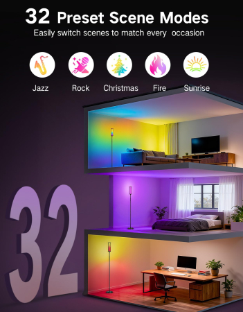 Lampa smart LED de podea RGBICW cu Abajur Dublu, Negru [4]