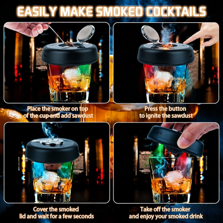 Afumator Cocktail Electric cu LED, Cocktail Smoker Kit cu 6 Tipuri Rumegus Natural [1]