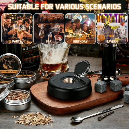 Afumator Cocktail Electric cu LED, Cocktail Smoker Kit cu 6 Tipuri Rumegus Natural [5]