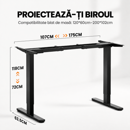 Cadru Birou Electric ErGear® 107-175 CM, Negru [5]