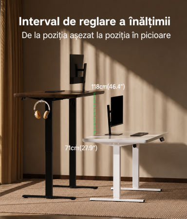 Cadru Birou Reglabil Electric Dual Motor, 150Kg, 2 Memorii, Inaltime 71-118cm, Latime Ajustabila 100-145cm [5]