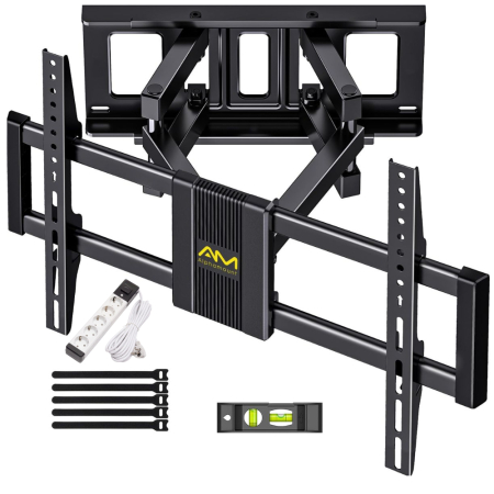 Accesorii TV & Monitoare - Pachet Suport TV de perete, pentru televizor 37–80 inch, compatibil vesa pana la 600x400, functie inclinare, retractare, rotire si nivelare, montaj rapid cu blocare automata si Prelungitor 3000 W de 5 metri lungime