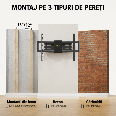 Pachet Suport TV de perete, pentru televizor 37–80 inch, compatibil vesa pana la 600x400, functie inclinare, retractare, rotire si nivelare, montaj rapid cu blocare automata si Prelungitor 3000 W de 5 metri lungime [6]