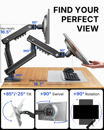 Pachet Suport HUANUO® pentru 2 monitoare de 13-32 Inch Negru si Prelungitor 3000 W 5m [2]
