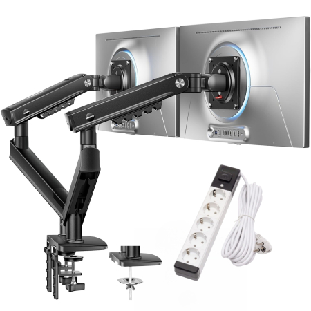 Accesorii TV & Monitoare - Pachet Suport HUANUO® pentru 2 monitoare de 13-32 Inch Negru si Prelungitor 3000 W 5m